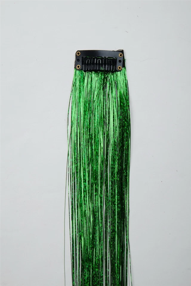 1 Clip-In Extension Highlights Mèches Tinsel Guilandes Métallique Vert RH-044 - Photo 3/3