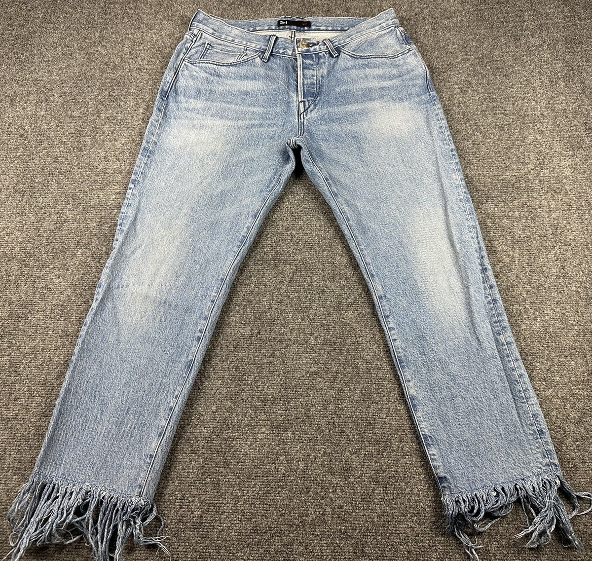 3x1 NYC Mid Rise Cropped Frayed Jeans Women Sz 28X24 Light Blue USA Made  Fringe