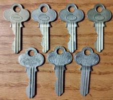 Lot of 7 Vintage P&F Corbin Security Lock Keys Some Ornate & Older READ