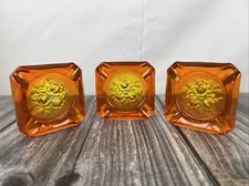 Vintage Ashtray Amber Glass Clean 2.5 Inches X 2.5 Inches 5.7 OZ. Rose Floral