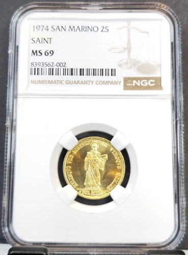 1974 SAN MARINO GOLD 2 SCUDI RESUMPTION OF COINAGE NGC MS 69 RARE TOP POP 1