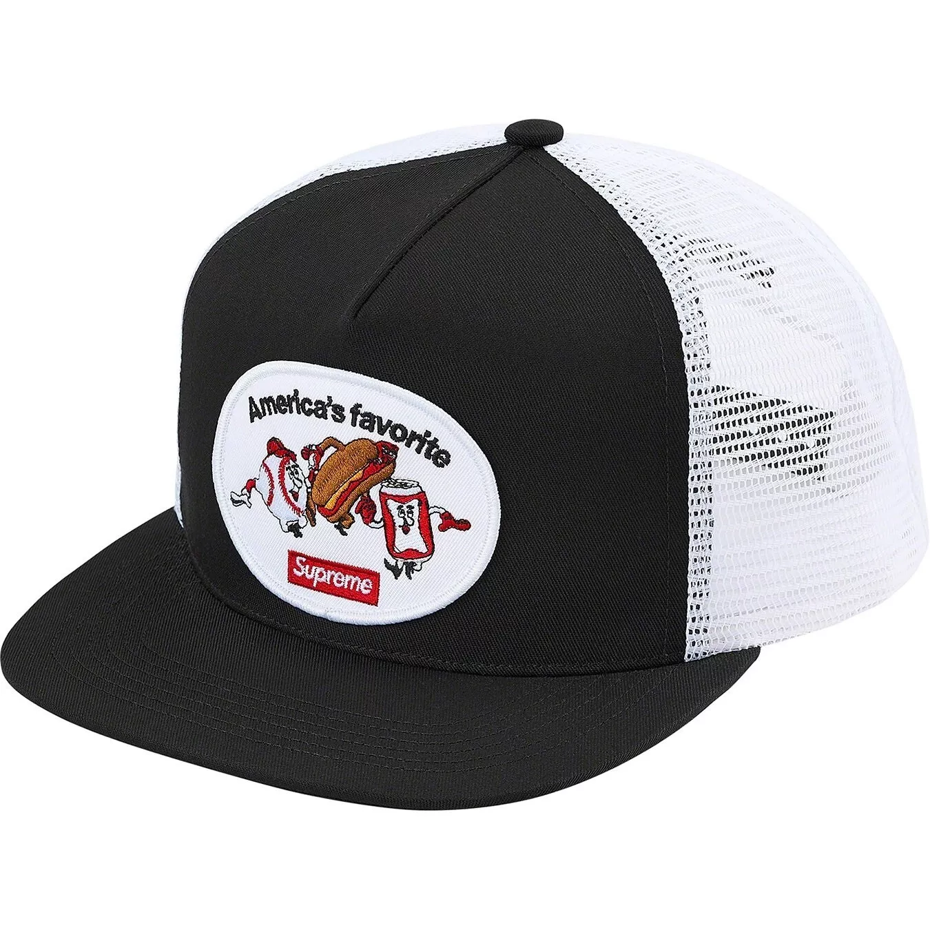 SUPREME SNAPBACK AMERICA’S FAVORITE MESH TRUCKER 5 PANEL HAT BLACK 2021 NEW NOS