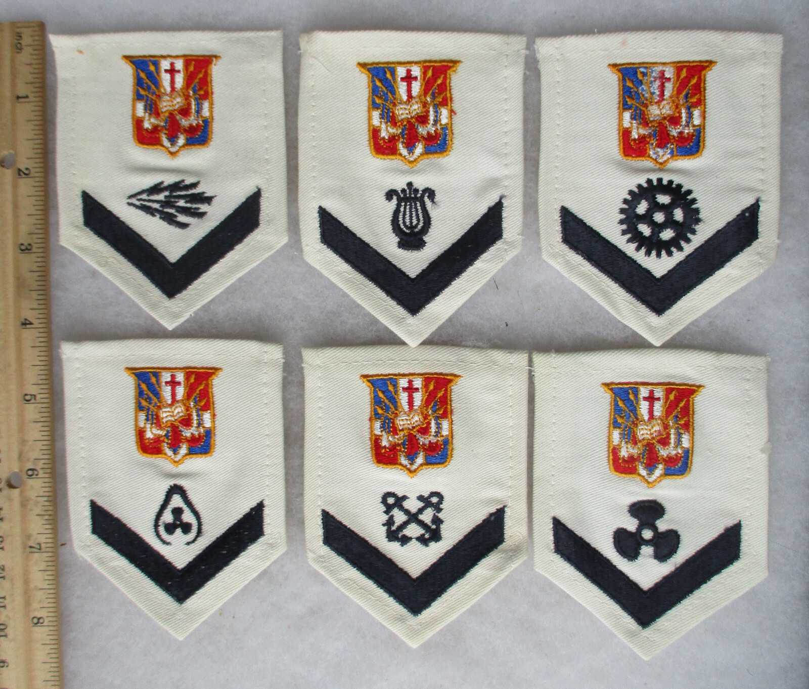 6 Older Vintage DOMINICAN REPUBLIC NAVY PETTY OFFICER TRADE RATES PATCH LOT