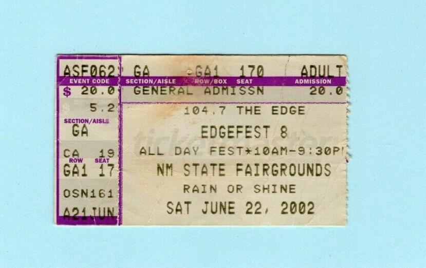 Edgefest 8 Concert Ticket Stub 2002 Sevendust, Static X, New