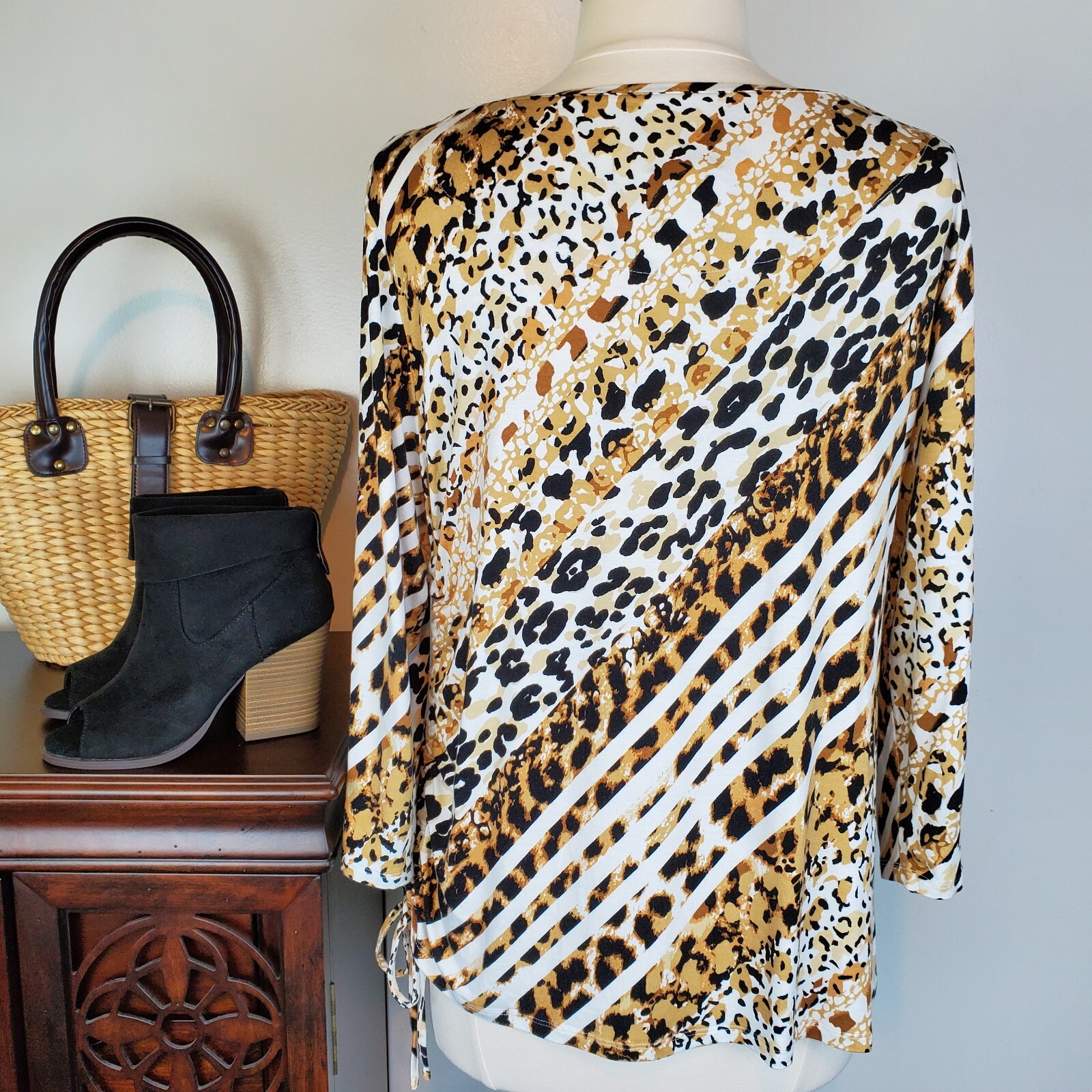 Ruby Rd. Soft Striped Animal Print Embellished Ne… - image 4