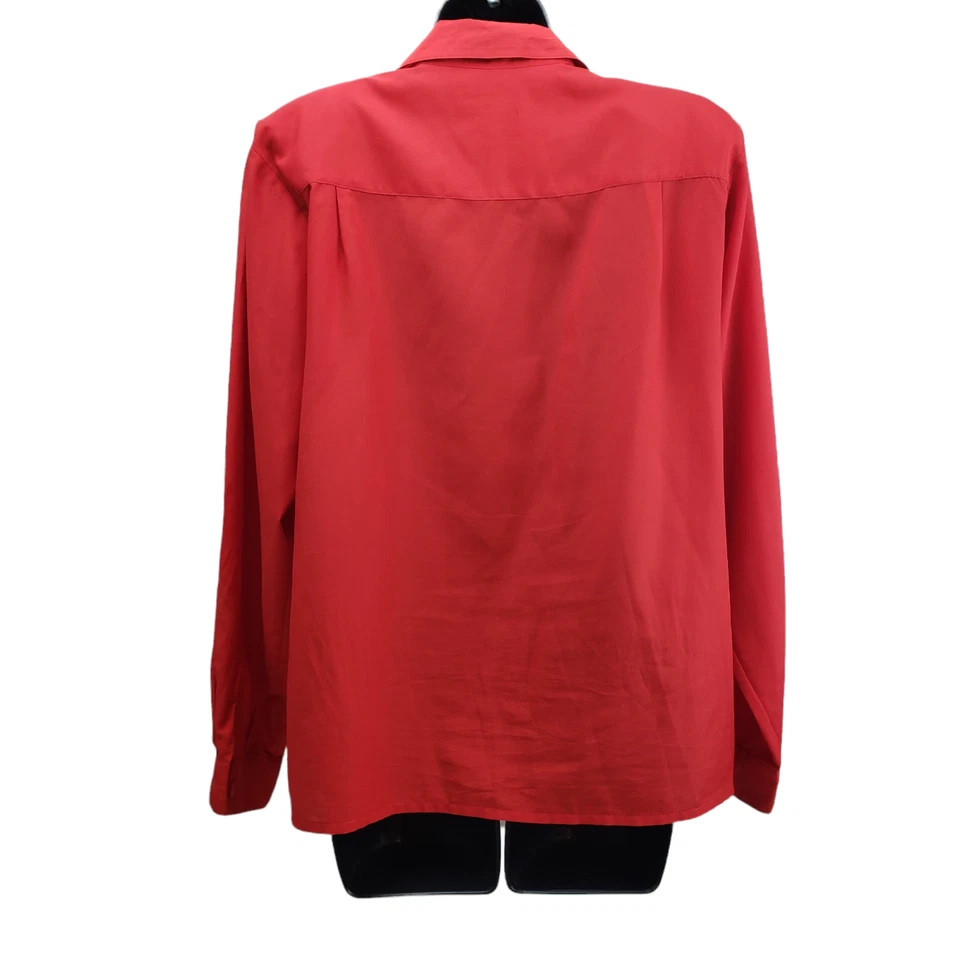 Camisa Josephine Vintage Talla 10 Roja Abotonada Manga Larga Almohadillas para el Hombro Blusa Top Foto 3 de 4