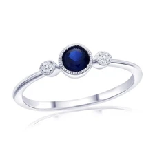 Sterling Silver, Lab-Grown Sapphire & Natural Diamond Ring