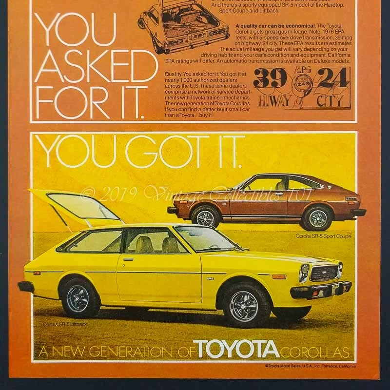Toyota Corolla SR-5 1976 Liftback deportivo cupé tercera generación foto coche anuncio impreso vintage Foto 4 de 4
