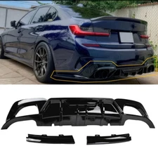 FOR 19-22 BMW G20 330i  CTM STYLE GLOSS BLACK REAR DIFFUSER W/ CORNER SPATS