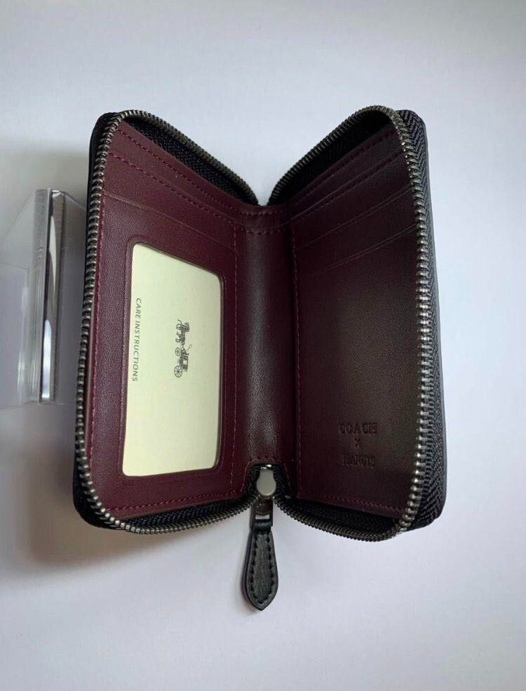 COACH x Snoopy black round zipper card case bifold wallet w