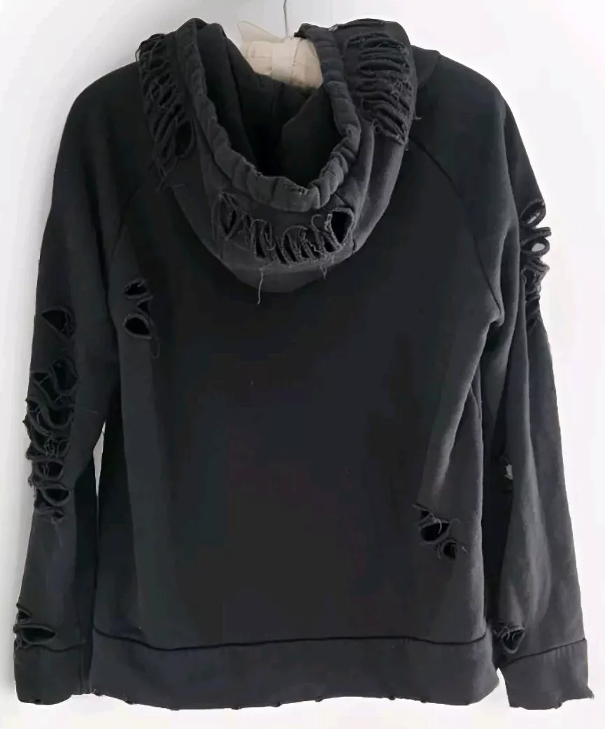 alo-yoga dark ripped distressed hoodie