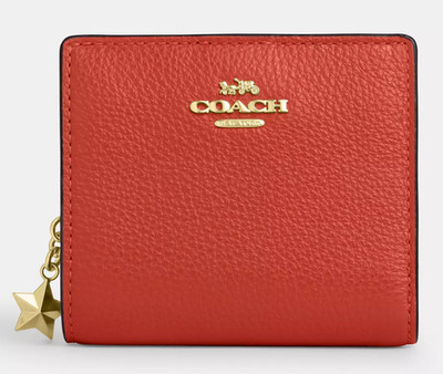  Coach Snap Wallet - CBO74 Mango Orange Pebbled Leather w/Star Charm - NWT