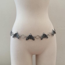 Y2K Goth Punk Silver Moth Butterfly Skull Chain Belt