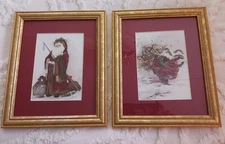 2 VTG Framed Art Prints Old World Santa Father Christmas by Peggy Reimel Abrams