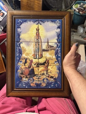 Portuguese Ceramic Tile Wall Panel X 3 Our Lady of Fátima with Shepherd Children