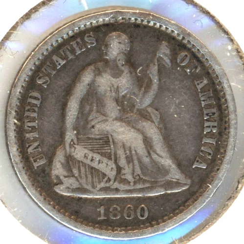 1860-O 90% SILVER SEATED LIBERTY HALF DIME ~ FINE CONDITION ~ 1c START