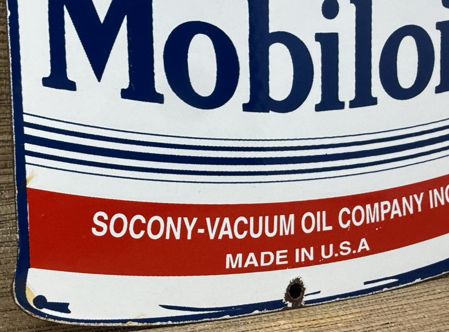 VINTAGE MOBIL MOTOR OIL CAN PORCELAIN SIGN GAS STATION MOBILOIL PEGGY ...