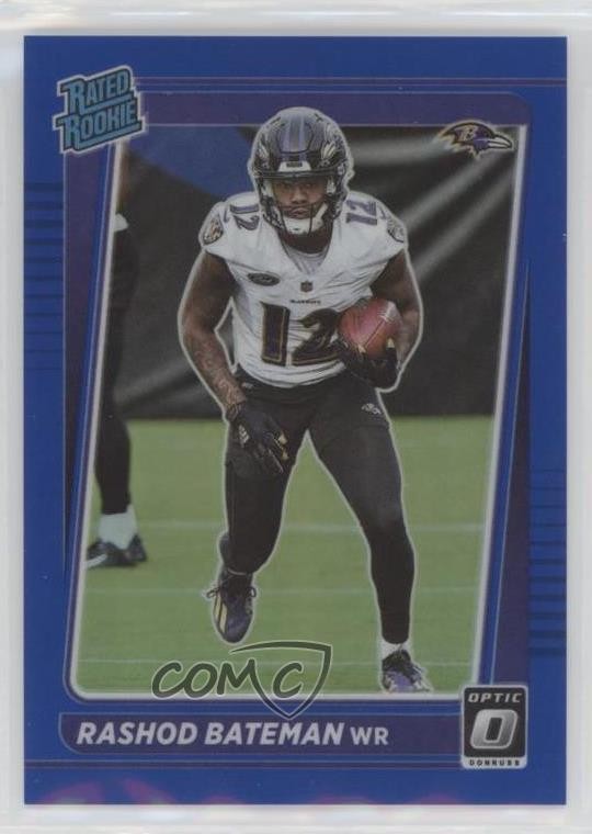 2021 Panini Donruss Optic Rated Blue Prizm /179 Rashod Bateman #210 Rookie RC