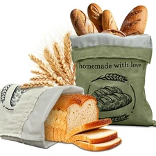 Linen Reusable Bread Bags for Homemade & Sourdough - 2 Pack Breads 15x12 Inch