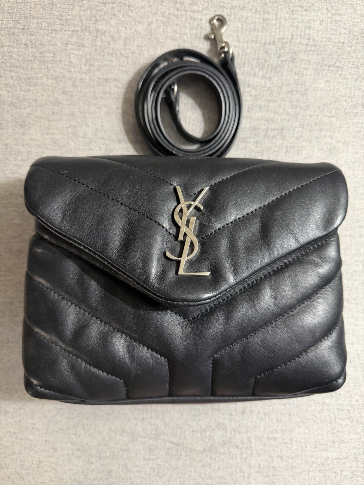 Saint Laurent Loulou Aged Silver Hardware Shoulder Bag Toy Black Leather