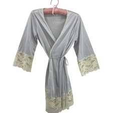Vintage Lace Trim Kimono Robe S Sheer Coquette Boudoir Bell Sleeve