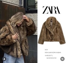 Zara Short Faux Fur Coat. Front Pockets And Front Button Brown Size XS  8073/335