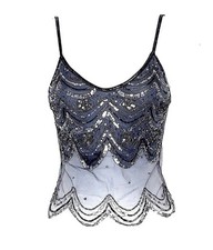 Bebe Y2K Beaded Sequin Mesh Scalloped Tank Ca...