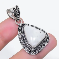 Rainbow Moonstone Gemstone Pendant Handmade Unique Vintage Jewelry 1.80" VP 1756