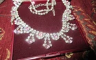 Lovely vintage silvertone clear and pink rhinestone  cocktail necklace
