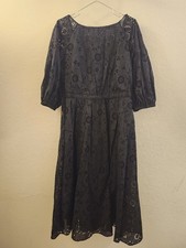 Carolina Herrera Women's Black Puff Sleeve Eyelet Dress Size 14 New