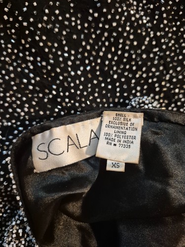 SCALA Silk Beaded Sequin Maxi Gown S One Shoulder Dress Cut Out Back Black VTG - Afbeelding 8 van 8
