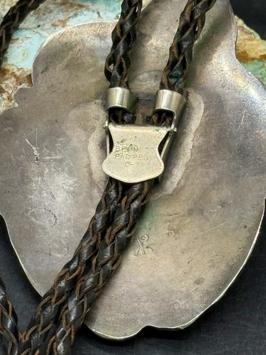 Cravatta Bolo GRANDE Old Pawn Zuni Picto firmata gemma sterling turchese e corallo ramo C! - Foto 15 di 22