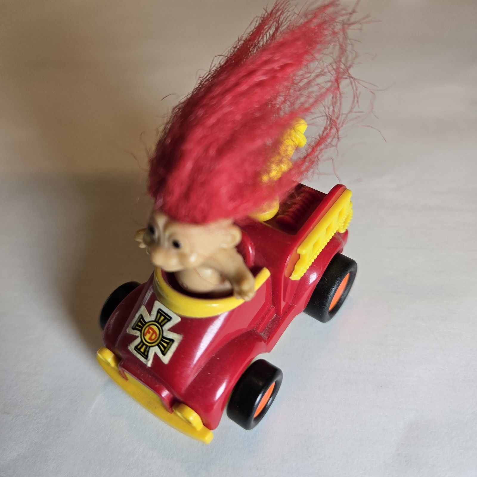 RUSS SL Red Hair Troll Driving Fire Truck Pull Back Toy 2" x 1.5" Rare Find