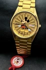 Vtg New 1987 SEIKO SQ Mens 40mm Mickey Mouse Watch Dy Dt Gold Case Bracelet Dial