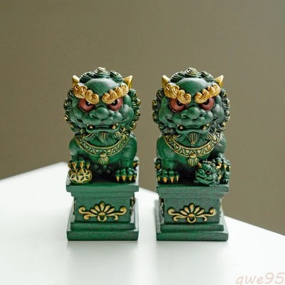 Auspicious Lions Green Sandstone Tea Pet Fortune Handmade Tea Pet Tea Figurine