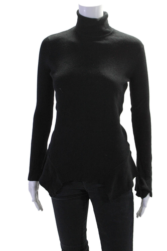 Central Park West Womens Long Sleeve Mock Neck Ribbed Shirt Black Size Small