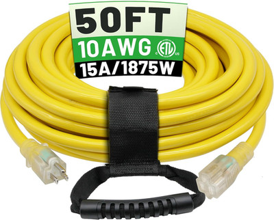 POWGRN 50 Ft 10AWG Outdoor Extension Cord Waterproof Heavy Duty 10 Gauge 3 Prong