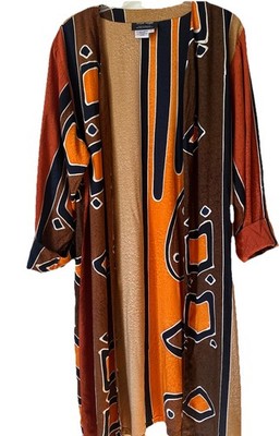 Simple People Women's L Ethnic Print Art To Wear Open Kimono Jacket Duster NEW