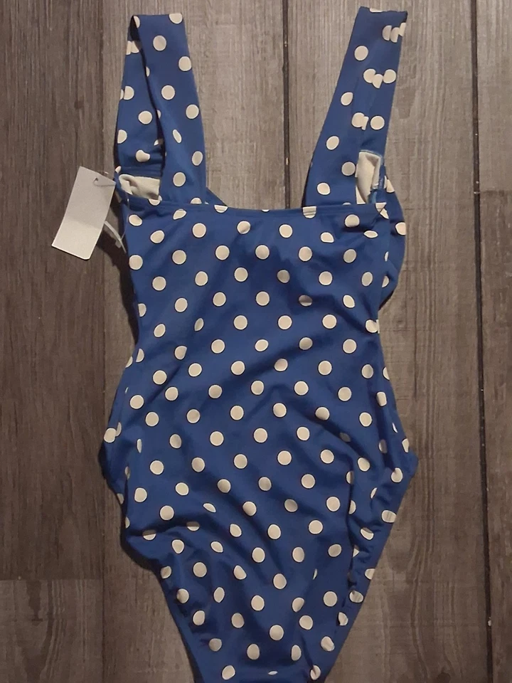 Nueva casa de playa de una pieza talla 8 PolKa Dot azul crema Foto 3 de 4