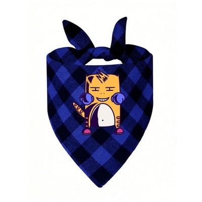 Cat Pet Dog Bandana Triangle Bibs Scarf Double-Cotton Plaid Printing Blue