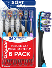 360 Advanced Clean Adult Soft Toothbrush Pack, 6 Soft Bristled Toothbrushes with