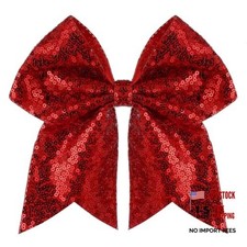 Large Glitter Cheer Bows Clips, Jumbo Big 7 Inch Cheerleading Sequin 1Pcs-Red