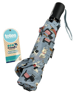 Totes Umbrella 42 Inch Compact Travel Auto Open Dog Print Recycled 07923BL60