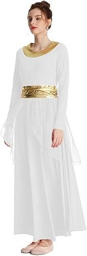 DYMCII Damen 2XL Weiß Lob Tanz Kleid Liturgisch Gold Metallic Bund - Bild 2 von 5