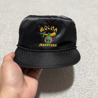 Vintage Mocha Jeepsters Nylon Rope Snapback Hat Black 80s Embroidered KP Caps