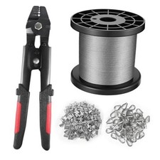 Wire Rope Crimping Tool Kit, 328FT Stainless Steel Cable with 200PCS 1/16&rdquo;