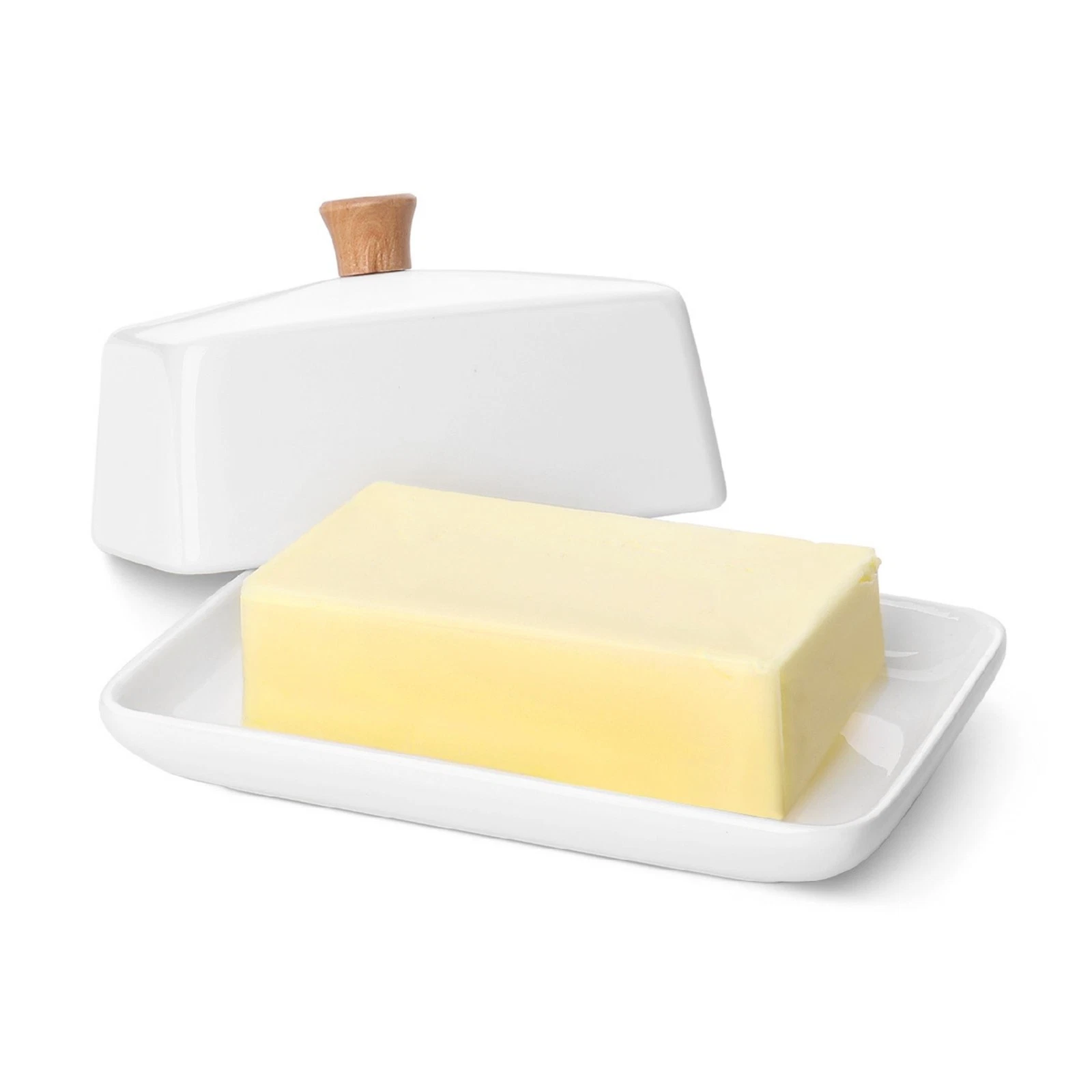 Ceramic White Butter Dish and Lid Cover Butter Storage and Preservation 8in