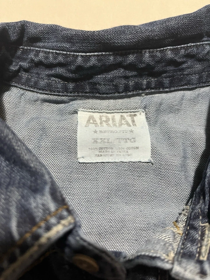 Camisa Ariat Para Hombres 2xl Camisa Denim Azul Rodeo Perla Occidental Puntada a Presión Country Foto 3 de 4