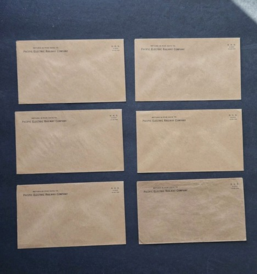 #ad 1945 Pacific Electric Railway Co Return Vintage Envelopes Lot of 6 $25.00