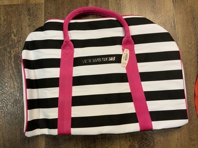 Victoria's Secret Duffle Bag Tote Weekender Pink White Black Stripes   NWT 